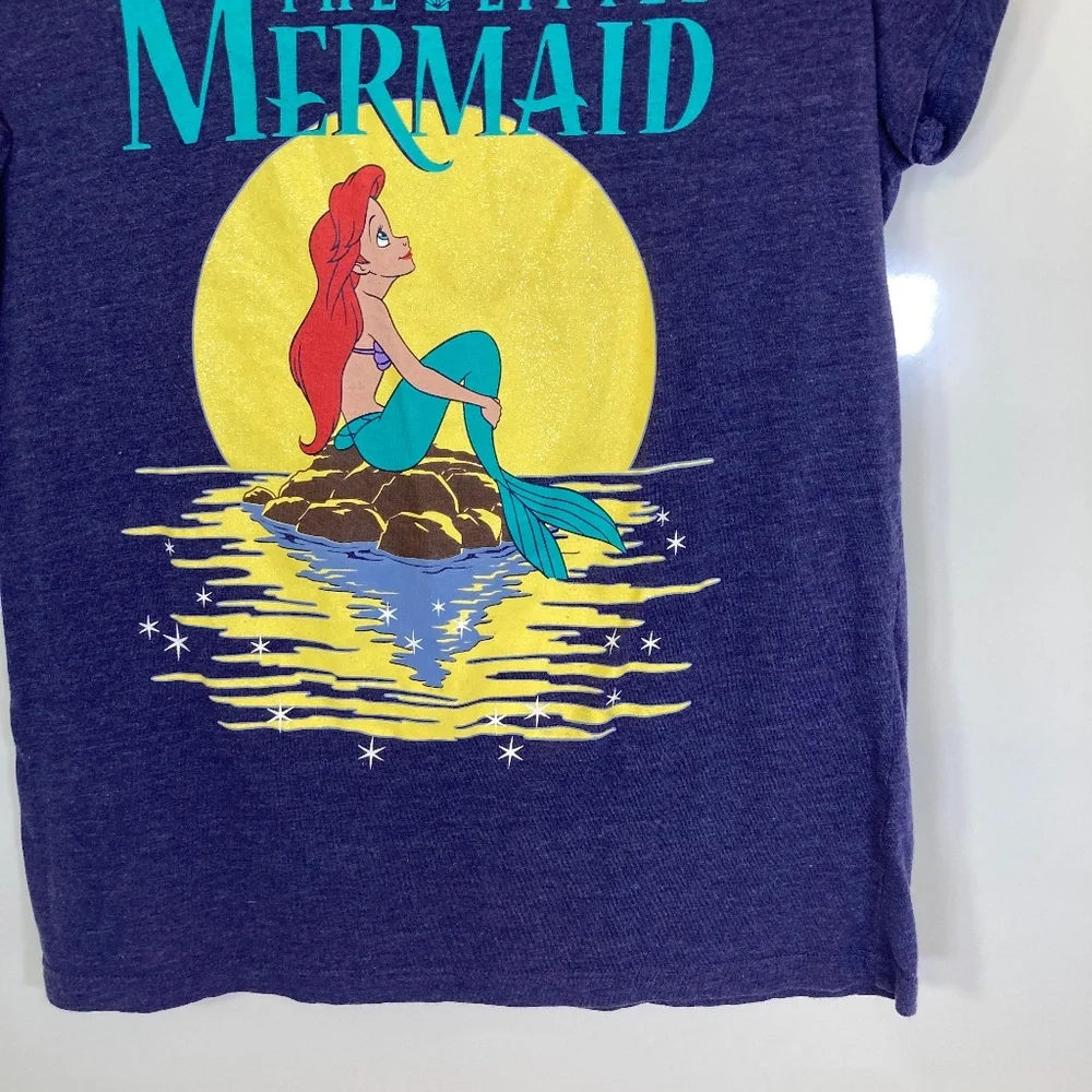 Disney Ariel Blue Shirt Juniors Sz XXL 19 Short Sleeve Glitter Accent - Picture 7 of 13